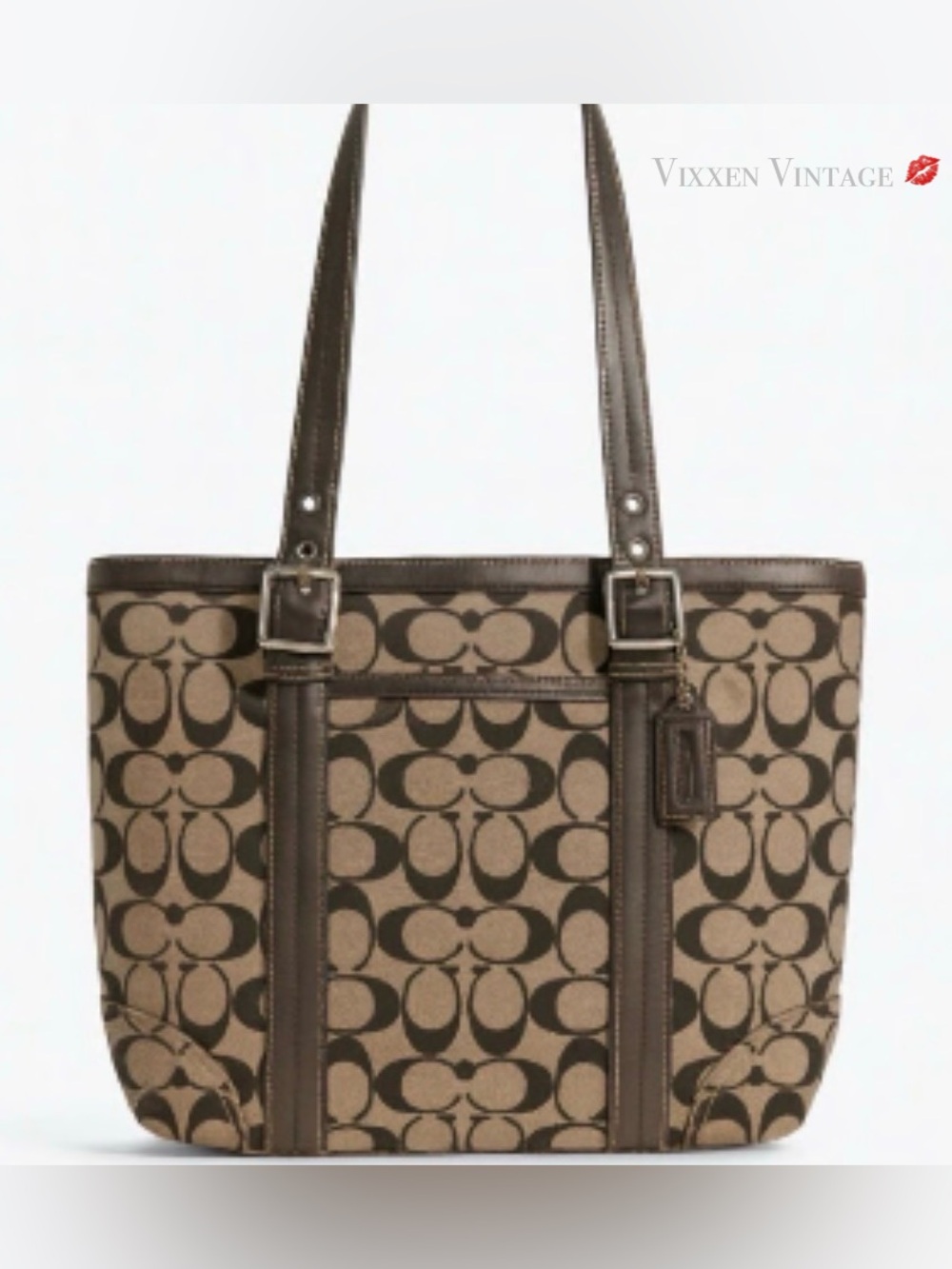 VINTAGE Y2K COACH ‘F12645 HAMPTON TOTE IN SIGNATURE JACQUARD’ IN BROWN/KHAKI